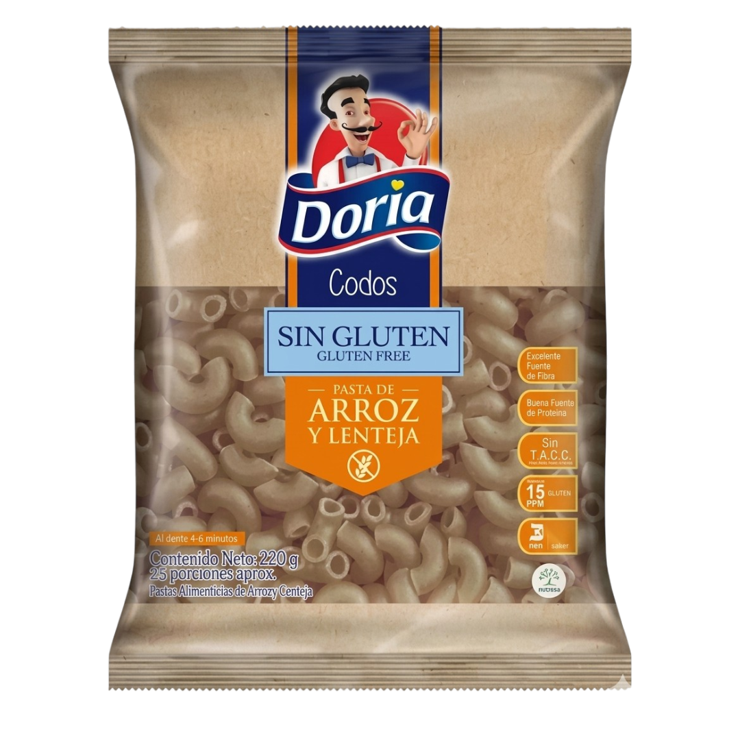 Pasta Doria Codos Sin Gluten Arroz y Lentejas